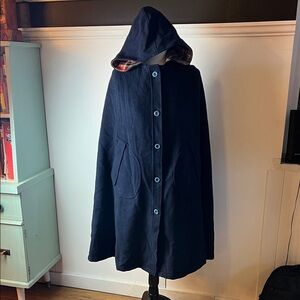 1960s Vintage Long Hooded Cape with Plaid Lining